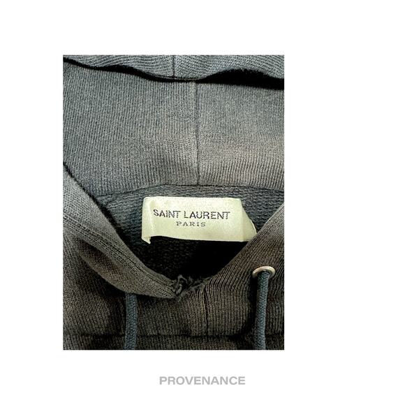 🔴 Saint Laurent Paris SLP Logo Hoodie - Distressed Black M - Picture 10 of 12